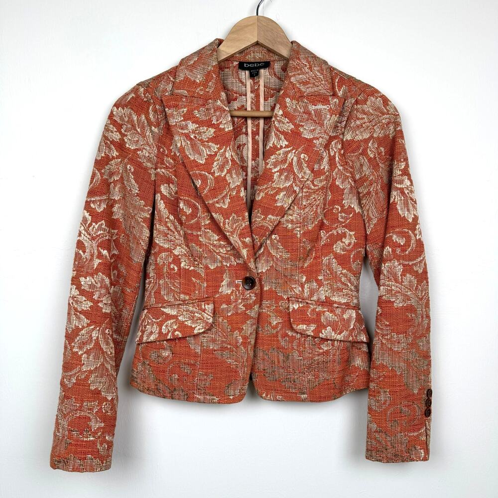 Bebe Tapestry Floral Brocade Blazer Jacket Cotton Blend Vtg Y2K Made in USA Sz 2